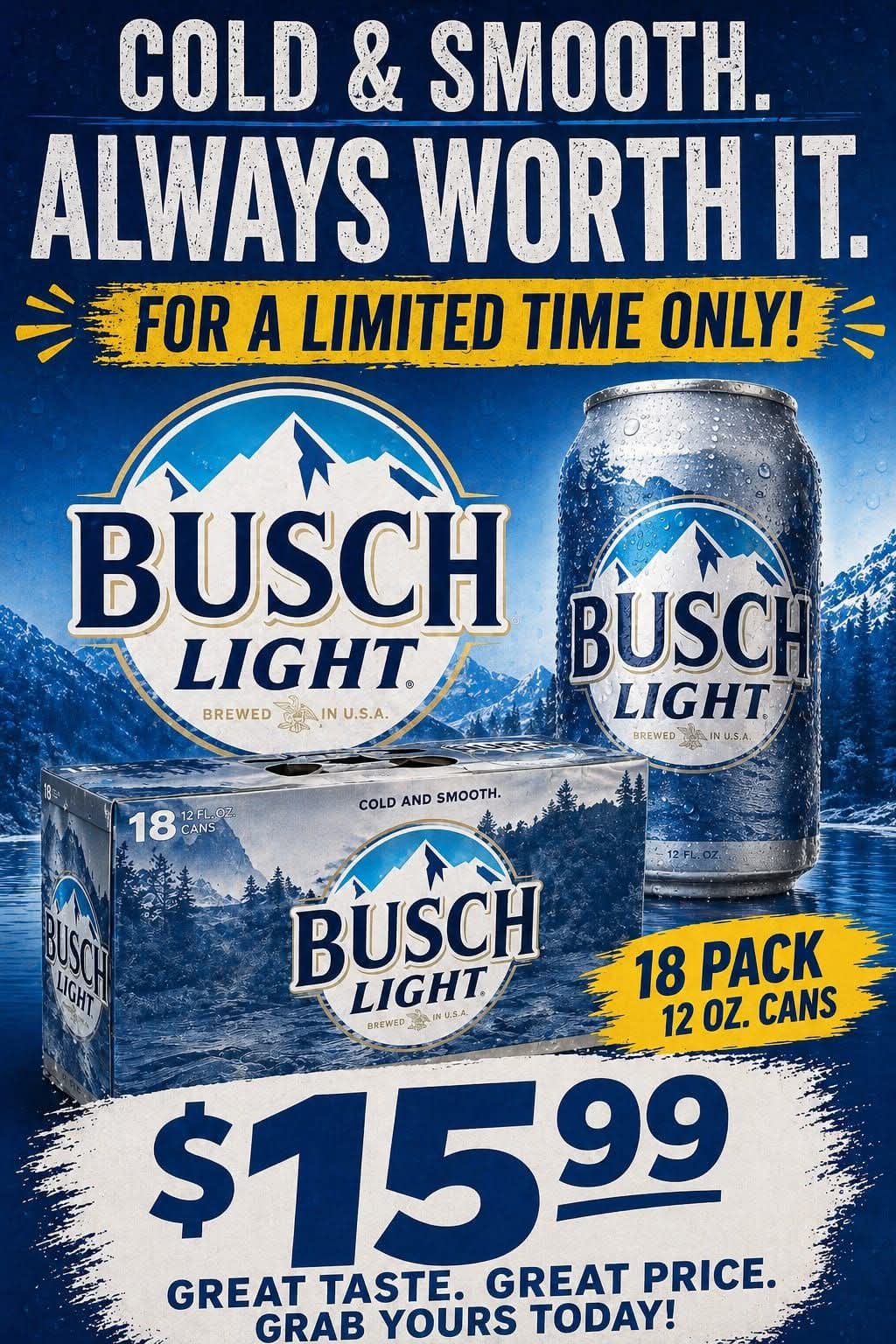 Busch Light 18-pack 12 oz cans for $15.99 — limited time deal